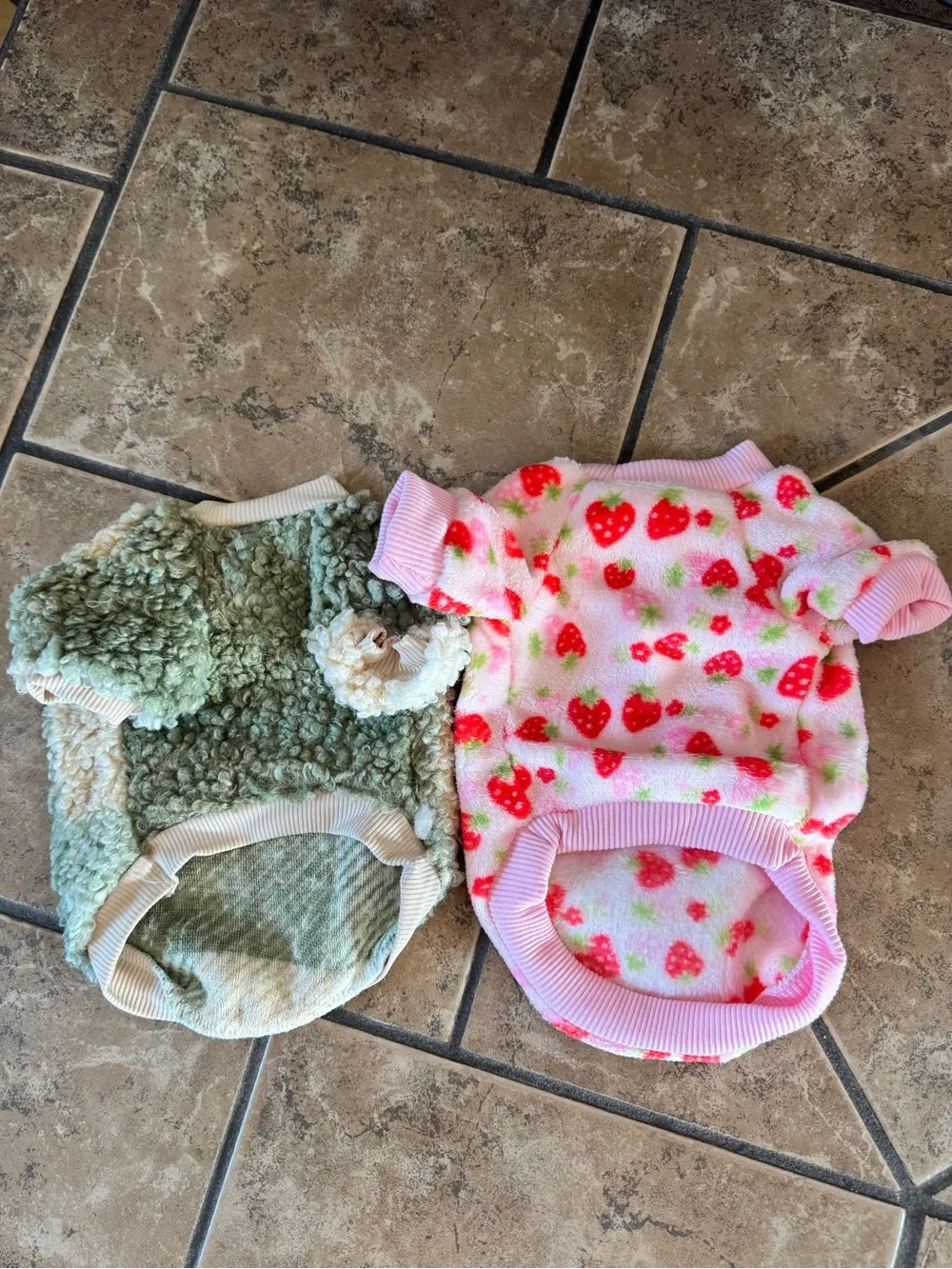 Cozy Sherpa & Strawberry Print Pet Sweaters - Pink, Red, Cream, Green